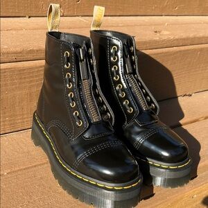 Dr. Martens Black Vegan Sinclair Zip Platform Boots with Yellow Stitching